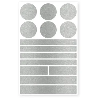 reflecto Stick-On Reflektoren-Aufkleber in edler Metallic-matt Optik – 14-teiliges Set – selbstklebend – für Textilien, Kinderwagen, Ranzen, Helme, Kleidung, Jogging Jacke Rucksack (Silber)