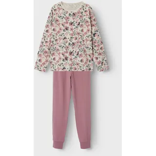 Pyjama NAME IT "NKFNIGHTSET NOSTALGIA FLOWER NOOS", Jungen, Gr. 158 (164), rosa (nostalgia rose), Jersey, Obermaterial: 95% Baumwolle, 5% Elasthan, bedruckt, relaxed fit normal, Rundhals, abgesteppte Kante, Homewear-Sets Pyjama, in Basic-Form