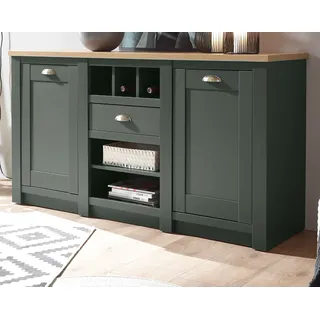 Sideboard "Norwich" grün Eiche Landhaus Kommode mit Weinregal 145 x 83 cm - Grün