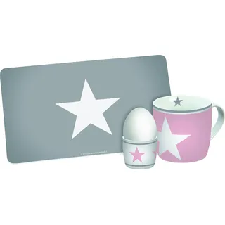 Infinite by GEDA Labels (INFKH) 13996 Frühstücksset Sterne, 3-teilig, Eierbecher, Melamin, rosa/grau, 23,5 x 9,5 x 14,5 cm