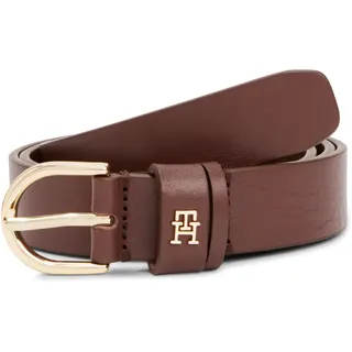 Ledergürtel TOMMY HILFIGER "ESSENTIAL EFFORTLESS 2.5 cm breit GOLD", Damen, Gr. 70, rich walnut, Rindsleder, unifarben, Gürtel Ledergürtel, Logoemblem, weiche Haptik, ovale Einfachdornschließe
