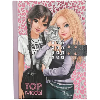 DEPESCHE 13230 TOPModel Rebel Kitty - Tagebuch mit Zahlen-Code und Sound, Buch mit Model Motiv, Leo-Muster und 80 linierten und bunt illustrierten Seiten