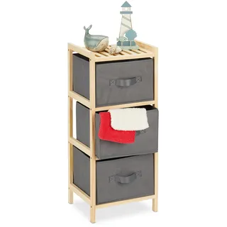 Relaxdays Badregal mit 3 faltbaren Körben, Aufbewahrung, kleines Korbregal, Holz, HBT: 65 x 28 x 25,5 cm, natur/grau