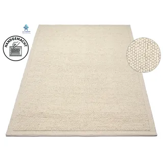 Wollteppich OTTO HOME "Wolly Rahmen, handgewebt, Wolle" Gr. 6, weiß (natur), B:200cm H:14mm L:300cm, Kunstfaser, Wolle, Teppiche, Wollteppich, einfarbig, Teppich, Wohnzimmer, Schlafzimmer, Esszimmer
