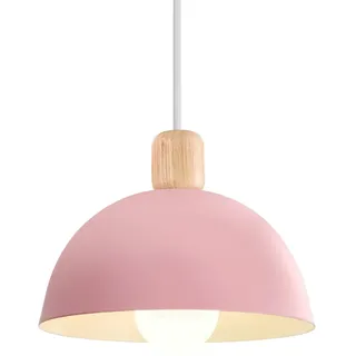 iDEGU Ø20cm Hängelampe Retro E27 LED Hängeleuchte Moderne Skandinavisch Deckenleuchte aus Metall Holz Pendelleuchte für Schlafzimmer Esszimmer Küche Restaurant (Rosa, 1 Stück)