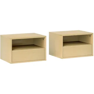 Homcom 2Er Set Nachttisch hängend Schwebender Nachtschrank mit Schublade, offenes Regal , Naturfarben , Holzwerkstoff , Nachbildung , 1 Fächer , 1 Schubladen , 35x27.5x45 cm , Schlafzimmer, Nachtkästchen