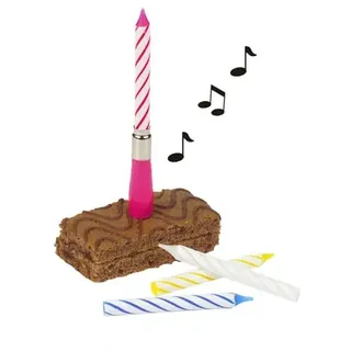 PAPSTAR Musikkerze 12 cm farbig sortiert "Happy Birthday" mit 3 Ersatzkerzen | Blister (1 Stück)