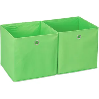 Relaxdays Aufbewahrungsbox Stoff 2er Set, quadratisch, Aufbewahrung für Regal, Stoffbox in Würfelform 30x30x30 cm, grün