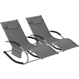 tectake Gartenliege Taya, abnehmbares Kopfpolster, seitliche Aufbewahrungstasche, grau , Grau , Kunststoff , 62x92x142 cm , Gartenmöbel, Gartenliegen