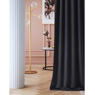 ROOM99 Vorhang mit Kräuselband Laurel 140 x 260 cm Breite x Höhe Verdunkelung Blickdicht Schiebegardinen Curtain Gardine Wohnzimmer Schlafzimmer für Schinensystem Schwarz, 1 Stück