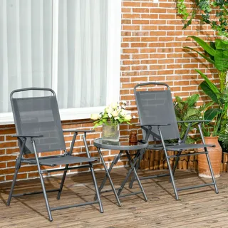 Outsunny Bistro-Set 3-teilig aus Metall Wetterfest Gartenmöbel Set mit Glastisch - Dunkelgrau