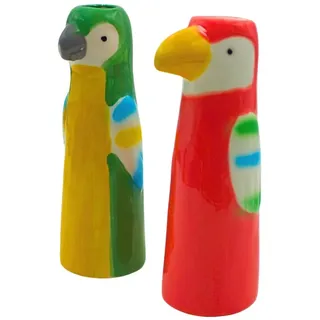 2er Set Dekovasen, Vasenkopf, Papageivase, Blumenvase, Tiervase, Tischvase, Keramikvase, Vase als Papagei, Vase mit Papagei Dekor aus Keramik in grün/rot, Lieferumfang: 2 Stück, L/B/H 5 x 5 x 16 cm.