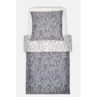 Brielle Mako Satin Wendebettwäsche Set 100% Baumwolle/Fadenzahl 220 mit Reißverschluss 2-teilig Deckenbezug 135 x 200 cm Kissenbezug 80  x  80 cm Dunkelgrau Hellgrau - Dunkelgrau