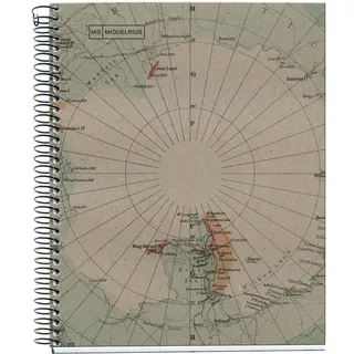 Miquelrius Notizbuch, 100 % recycelt, 1 farbiger Streifen, A5, 80 Blatt, kariert, 5 mm, Papier 80 g, 2 Löcher, Einband aus recyceltem Karton, Design Ecomaps