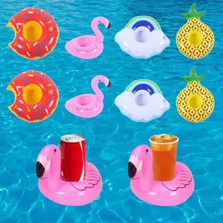 Getränkehalter Pool, 8 Stück Aufblasbare Schwimmtiere, Flamingo und Süßigkeiten Designs, Schwimmender Getränkehalter für Poolparty, Strandurlaub und Sommerfeiern