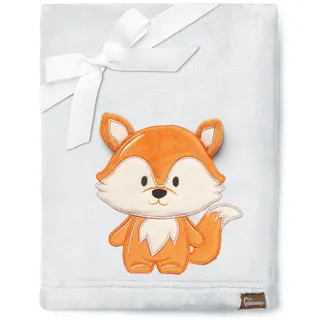 Be Mammy Warme Kuscheldecke Babydecke Blanket Baby Geschenk BE20-168 (Hellgrau - Fuchs)
