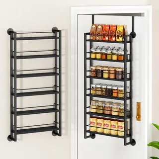 IBUYKE 6 Etagen Gewürzregal Wand,Türregal Hängeorganizer,Schwarz TLJ028B | Verstellbare Gewürzregal Hängend Türorganizer Küche Organizer Badezimmer Kleiderschränke