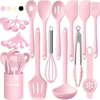 Silikon Küchenhelfer Set 22-teilig Kochutensilien Antihaft Spülmaschinengeeignet Pink