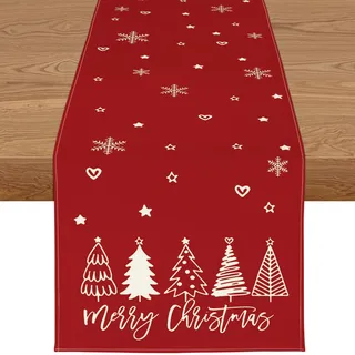 YCOLL Weihnachtsdeko Tisch Tischläufer Weihnachten Tischläufer Rot Winter Wasserabweisend Modern Weihnachtstischläufer für Drinnen und Draußen Party Küche Esstisch Dekoration