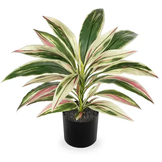 Oairse 48 cm Kunstpflanze Dracaena im Topf mit schwarzem Topf künstliche Dracaena-Pflanze, künstliche Tropische Pflanzen für Badezimmer, Wohnzimmer, Büro, Schreibtisch, Regal, Rosa