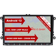 M.I.C. AV9V2-Ultra Android 12 Autoradio mit navi Qualcomm Snapdragon 665 8G+256G Ersatz für VW Golf t5 touran Passat RNS RCD Skoda SEAT: SIM DAB Plus BT 5.0 WiFi 2din 9" IPS Panzerglas Bildschirm USB