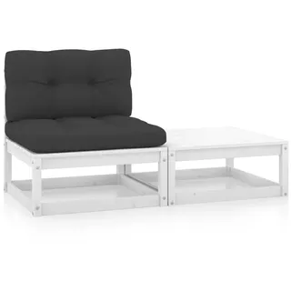 vidaXL 2-tlg. Garten-Lounge-Set mit Kissen Weiß Kiefer Massivholz - Weiß