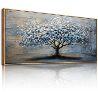 JHHUAMO Leinwandbild Groß 73x146 cm XXL, Dekorative Malerei für das Wohnzimmer mit Blauem Baumblick, Wanddeko Schlafzimmer Gemälde Desktop Badezimmer Büro Zimmer Esszimmer