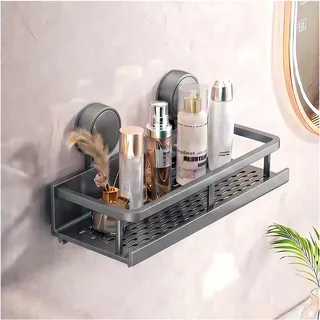 lesulety Saugnapf Duschablage Ohne Bohren,Grau,30CM | Tragfähigkeit 10 kg, Aluminium - Abnehmbare und Rostfreie, 1-Minuten-Installation, Duschgel Halterung für Shampoo Conditioner