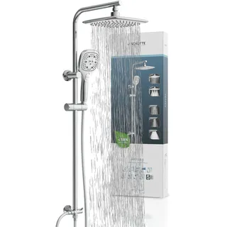 Duschsystem SCHÜTTE "MADEIRA", chromfarben, weiß, H:122,5cm, Edelstahl, Brausegarnituren, Duschsystem, Überkopfbrause-Set, Regendusche, Wellness, Komplett-Set