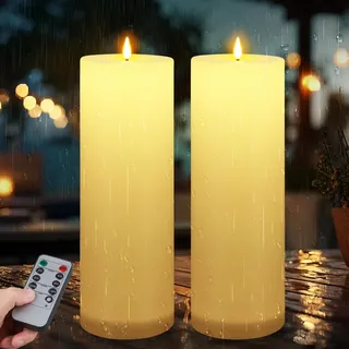 Ketom 2 Stück 10cm x H30cm LED Kerzen mit Timerfunktion, LED Kerzen Outdoor Groß, Wasserdichte Flammenlose Batterie Scheinkerze mit Fernbedienung für Camping, Home Deco(Elfenbein, Ohne Batterien)