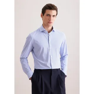 Businesshemd SEIDENSTICKER "Schwarze Rose", Herren, Gr. M (39), normale Ärmellängen, mittelblau, 78% Polyamid, 22% Elasthan, bedruckt, skinny fit, 2-Knopf-Manschette, Hemden Businesshemd, X-Slim 1/1 Kentkragen Druck