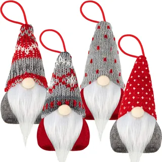 Skylety 4 Stücke Weihnachtsbaum Hängende GNOME Ornamente Handgemachte Schwedische Tomte GNOME Hut Plüsch Skandinavische Weihnachtsmann Bart Ornamente für Weihnachtsbaum Kamin Hause Dekor