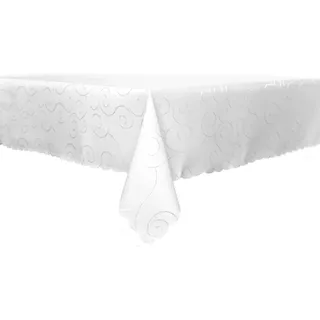 Tischdecke Ranken Schnörkel glänzend Ornament  weiß - 110 x 220 cm - Weiß