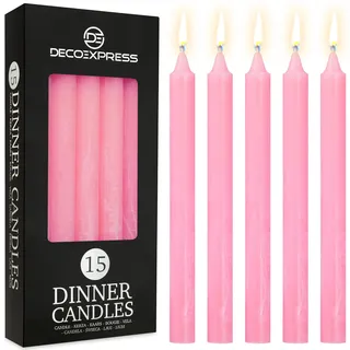 DECO EXPRESS Stabkerzen Kerzen Set 15er Pack Handgemachte Rustik Kerzen Geruchslos Lange Brenndauer bis zu 9 Stunden Tropffreie Tafelkerzen (Pink - 15er-Pack