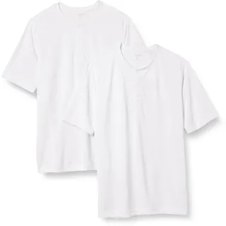 Amazon Essentials Herren Kurzärmliges Henley-Hemd Aus Schnelltrocknendem Jersey, Normale Passform, 2er-Pack, Weiß, L