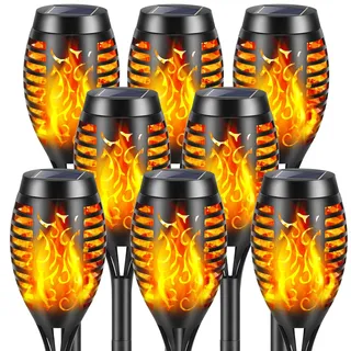 YAZEKY Solarlampen für Außen Garten - 12 LED Solarleuchten fackel mit Realistischer Flammeneffekt, IP65 Wasserdichte Solar Gartenfackeln Solarleuchten für Weg Hinterhöfe (8 Pack)