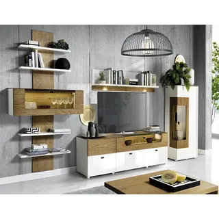 Wohnzimmer Set Modern Holzmöbel Wohnwand Wandregal Regale TV-Lowboard - Braun