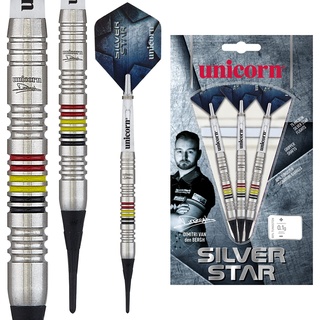 Unicorn S/T Silverstar DVDB 18g Spitze, Dimitri Van den Bergh, Silver Star, vom Spieler empfohlenes Dart-Set, 80% Wolfram, weiche Kunststoffspitze, 18 g, Silber