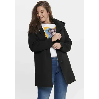 Langjacke ONLY CARMAKOMA "CARSEDONA LIGHT COAT OTW", Damen, Gr. XL, schwarz, Web, Obermaterial: 85% Polyester, 15% Baumwolle. Futter: 100% Polyester, unifarben, Basic, figurbetont Po-bedeckend, hoch geschlossener Ausschnitt, Jacken Langjacke, mit Kapuze