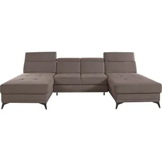 Wohnlandschaft HOME AFFAIRE "Cardiz U-Form", grau (taupe), B:296cm H:83cm T:173cm, Webstoff (100% Polyester);Luxus-Microfaser Paris (90% Polyester/10% Polyamid);Struktur fein (100% Polyester);Samtoptik (100% Polyester), Sofas, Wohnlandschaft, inkl.Kopfteilverstellung und Federkern wahlweise mit Bettfunktion