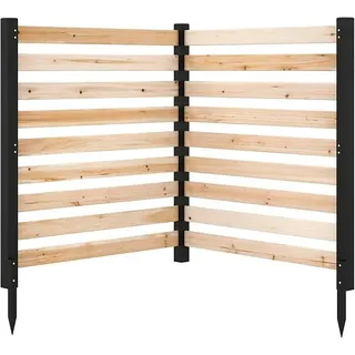 Gartenzaun 2-teilig, Zaun mit 3 Pfählen, 98 x 107 cm, Sichtschutzzaun aus Holz, Steckzaun Lamellenzaun, Tannenholz, freistehender Sichtschutz für Garten Terrasse (Natur)