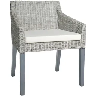 vidaXL Esszimmerstühle mit Kissen 2 Stk. Grau Natur Rattan - Grau