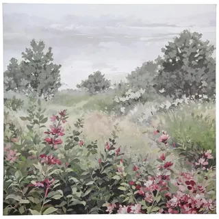 GILDE Deko Wandbild XL Blumenmotiv Baummotiv - Wanddeko Leinwandbild 60 x 60 cm Deko Wohnzimmer Frühling - Farben: Grün Grau Rose