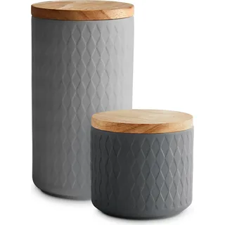 SPRINGLANE Keramik Vorratsdosen 2-tlg. Set mit Holzdeckel Grau, Kautschukholz-Deckel, Aufbewahrungsdosen, Frischhaltedosen - Hellgrau, Dunkelgrau