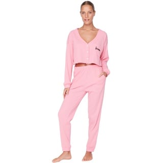 Trendyol Damen 2er-Pack Gerade Kurzarm Lounge/Zuhause Entspannt Pyjama-Set