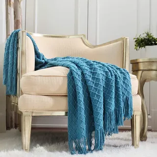 CREVENT Boho-Häkeldecke für Couch, Sofa, Stuhl, Bett, Dekoration, Geschenkidee für Freundin, Mutter, Geburtstag, weich, warm, für Frühling und Sommer (127.7 x 152.4 cm, türkis/Dunkles Blaugrün)