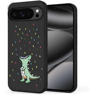 Unov Hülle für Pixel 10/10 Pro, Hülle Schwarz mit Motiv, Regenbogen Dinosaurier