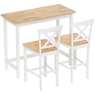Homcom Bartisch Barhocker 2er Set Stehtisch mit Holzoptik Massivholz Esszimmer , Eichefarben , Echtholz,Kautschukholz , Rechteckig , eckig , 48x91x108 cm , Esszimmer, Barmöbel, Bartische