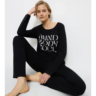 Pyjama TRIUMPH "Sets PK LSL X", Damen, Gr. 38, schwarz, Jersey, 100% Baumwolle, unifarben, normal normal, Rundhals, Homewear-Sets Pyjama, weich und gemütlich