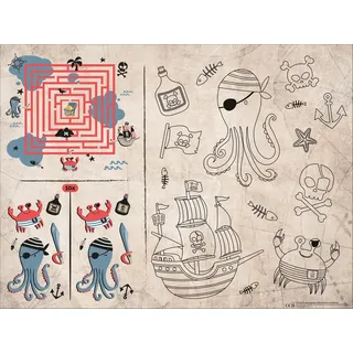 Folat 27477 Piraten Deko Kinder Geburtstag - Spiele Platzdeckchen - Pirate Party - 6 Stück - Piraten Partygeschirr für Piratenparty Mädchen Junge